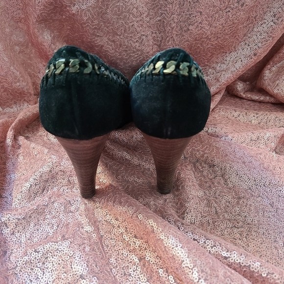 Steve Madden Luxe Jamie Platform Heels - Black Suede, Chain Detail, Size 8.5 - Picture 6 of 6